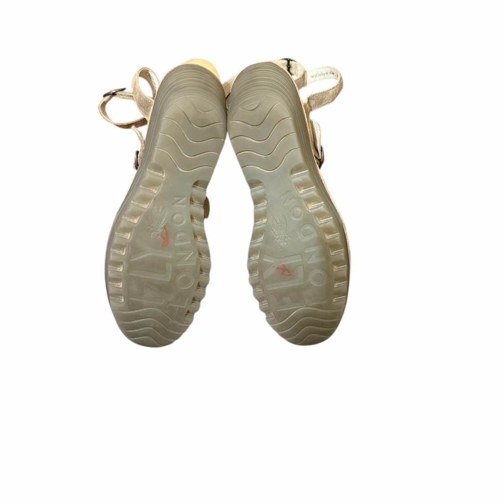 Fly London Beige and Gray Wedge Sandals - Picture 6 of 6